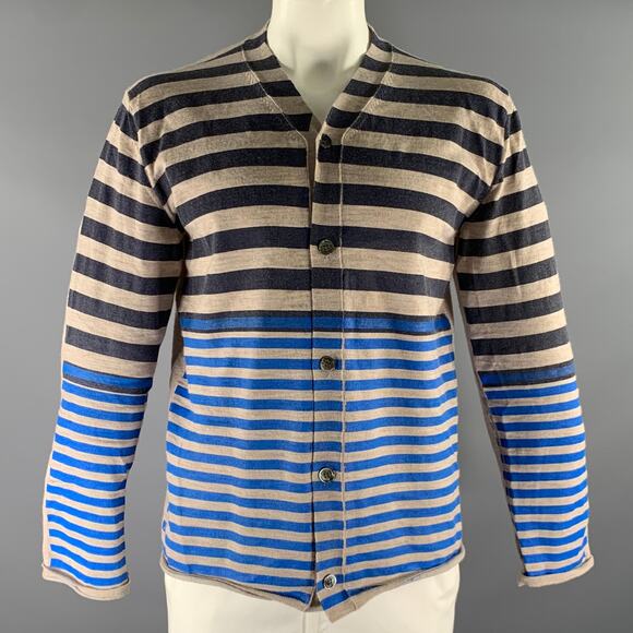 COMME des GARCONS SHIRT Other - COMME des GARCONS SHIRT Size XL Cream Blue Stripe Wool Buttoned Cardigan